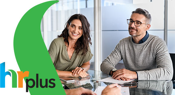 Brokers chatting with HR Plus sitting at a conference table